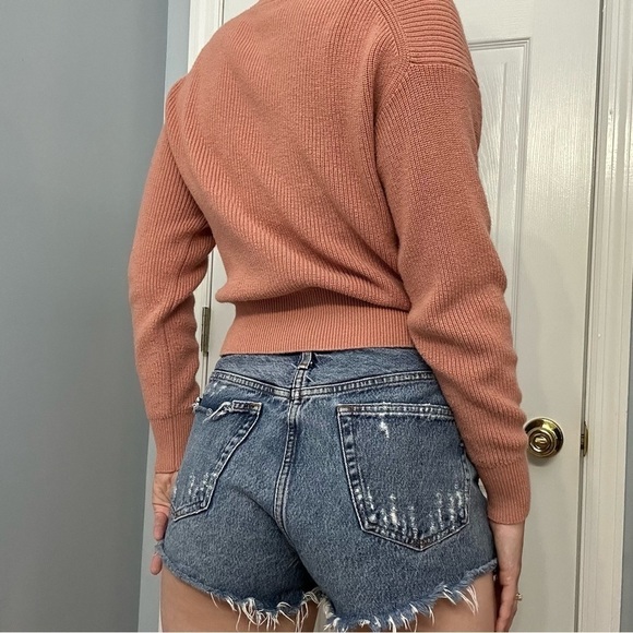 Wilfred Aritzia Sweater Cropped Pink Ribbed Knit Wool Dainty Size Extra Small - Picture 2 of 8